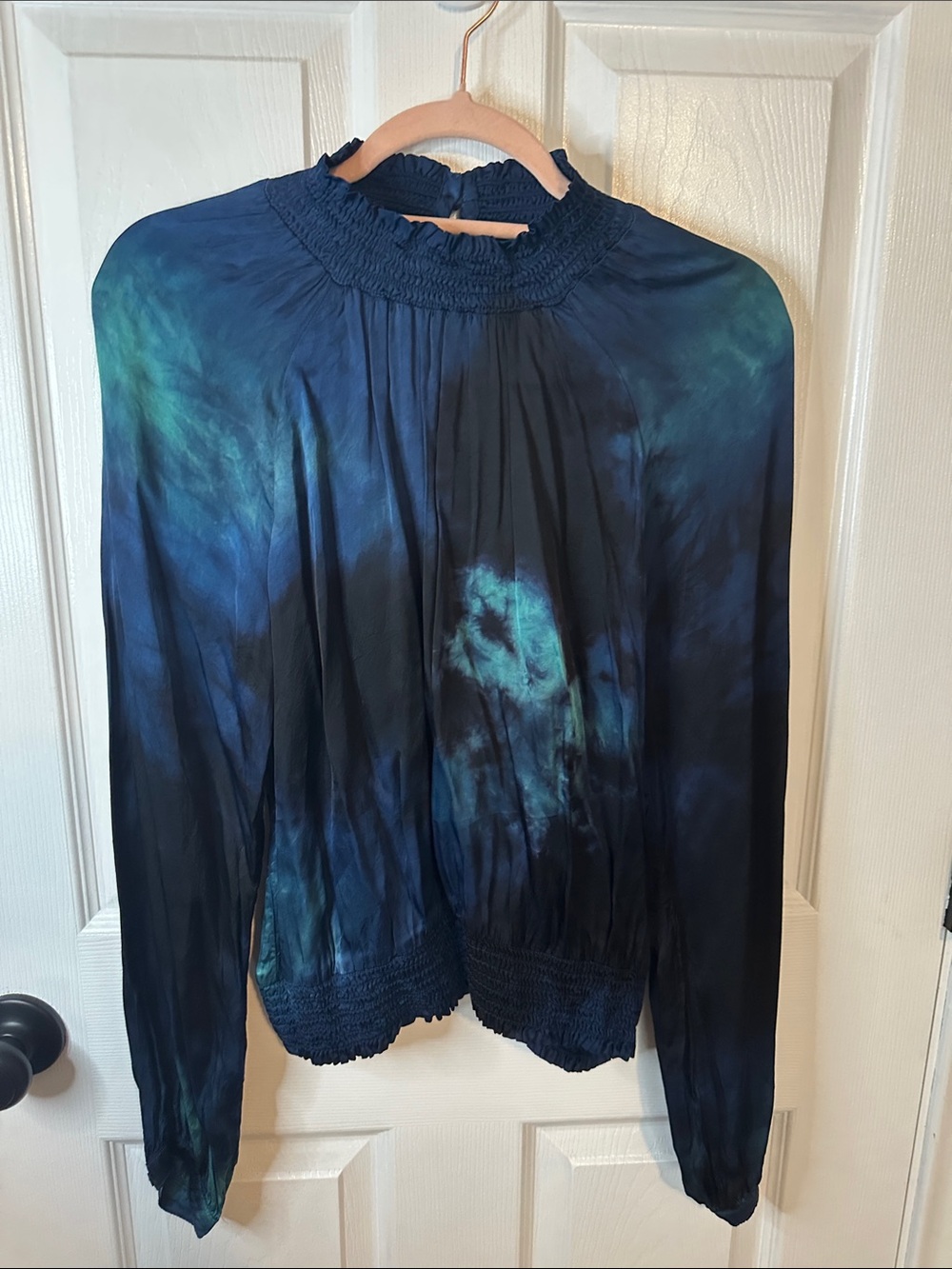 Bella Dahl Navy and Teal Tie-Dye Blouse